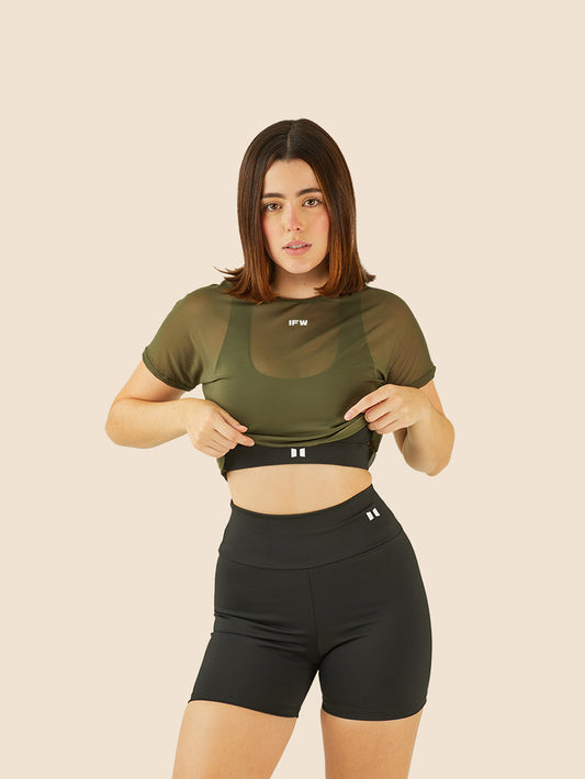 IFW MESH CROP TOP VERDE MILITAR