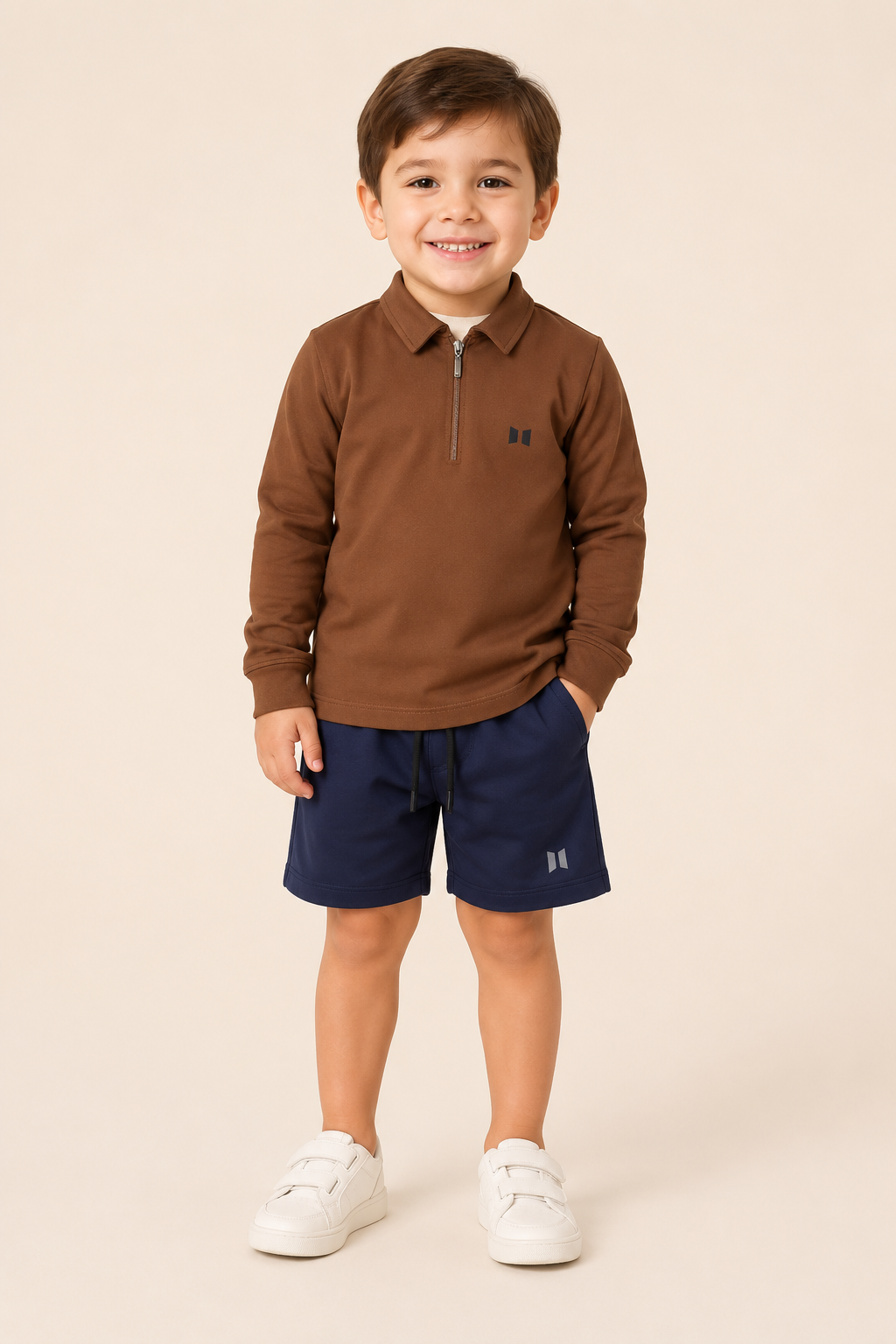 MINI SWEATER MOCCA + MINI BERMUDA AZUL TURQUI
