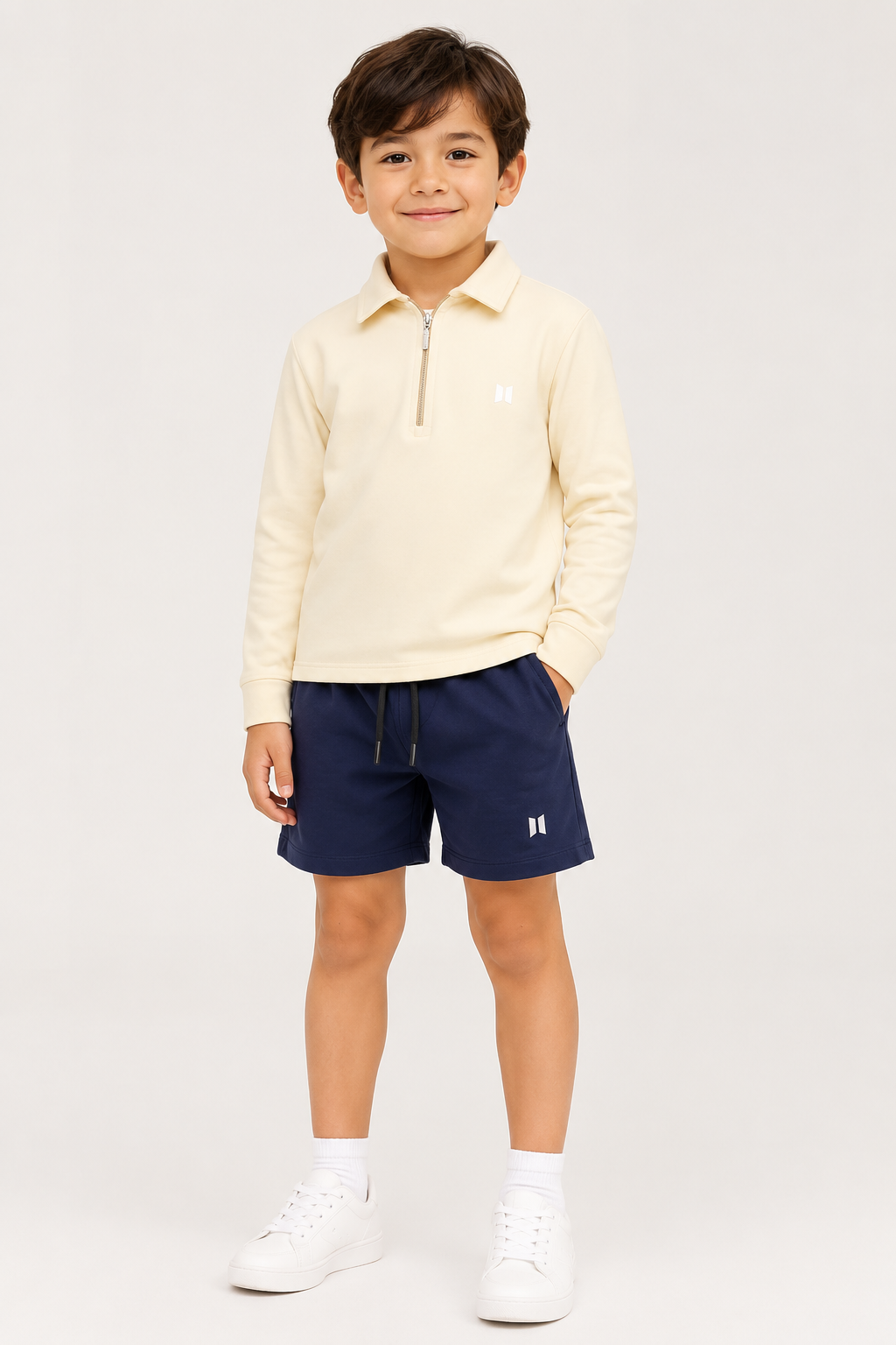 MINI SWEATER BEIGE + MINI BERMUDA AZUL TURQUÍ