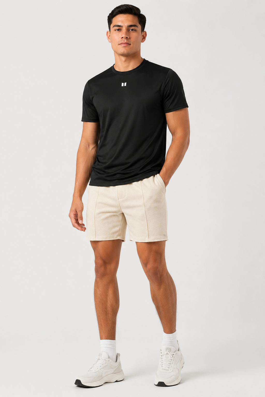 BERMUDA ALL DAY CAMEL + CAMISETA BASICA NEGRA
