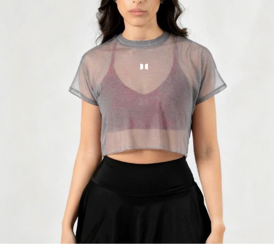 CROP TOP MESH GRIS