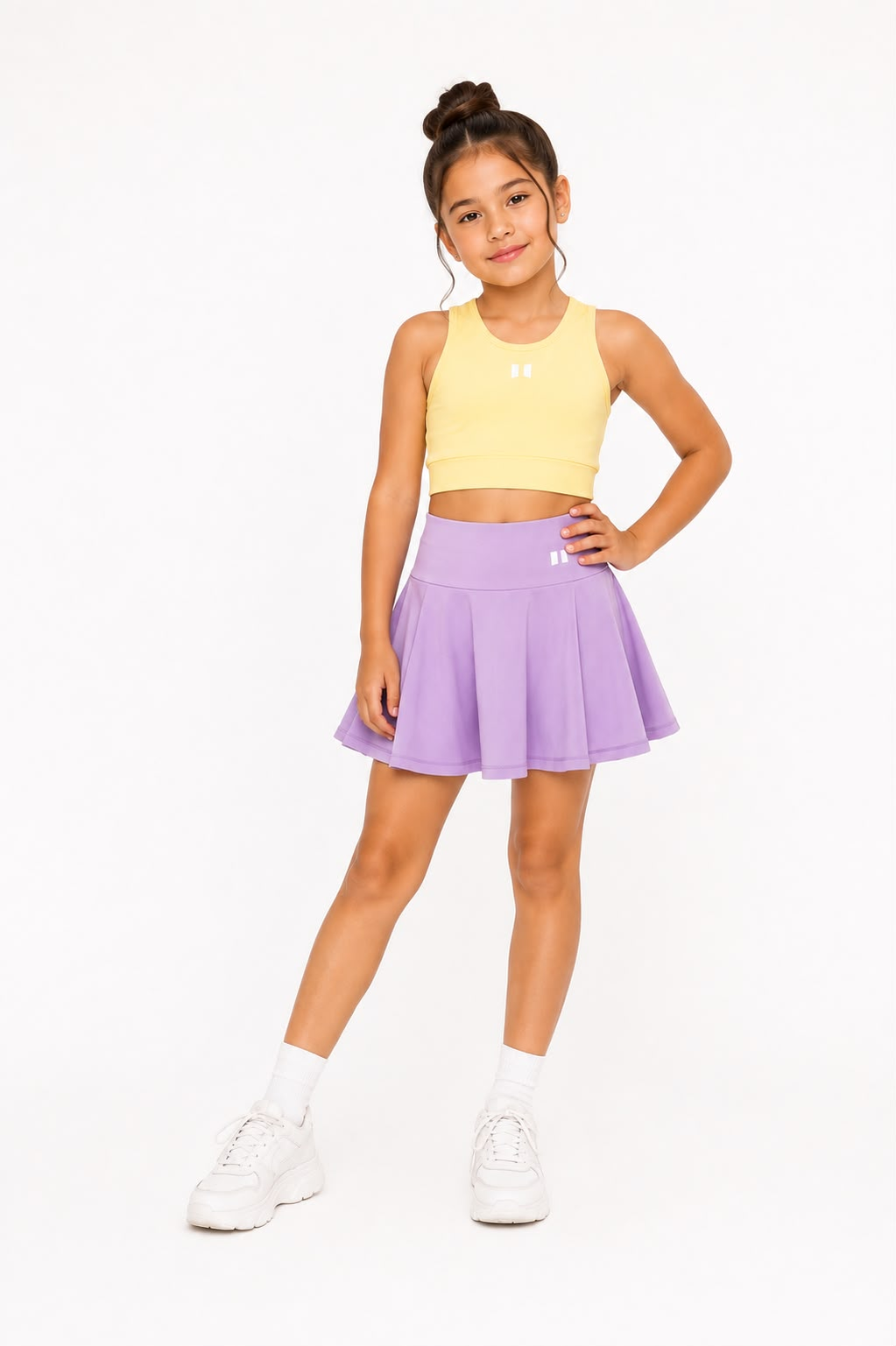 TOP AMARILLO + FALDA LILA (2-4 Y 14-16)