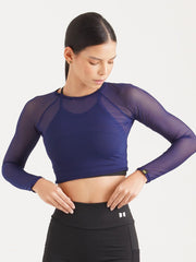 LONG SLEEVE MESH TOP AZUL TURQUI